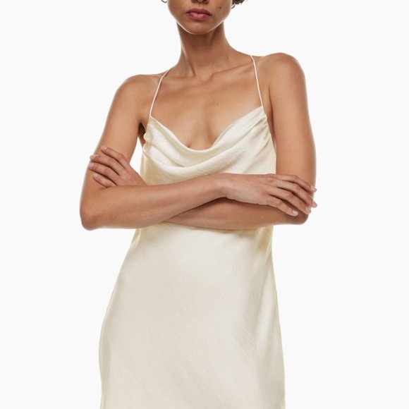 Aritzia Wilfred Harmonist Satin Dress Cowlneck Mini Dress Ivory Small - Picture 2 of 9